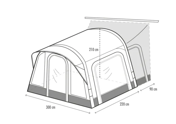 A tent with a canopy and side wall.