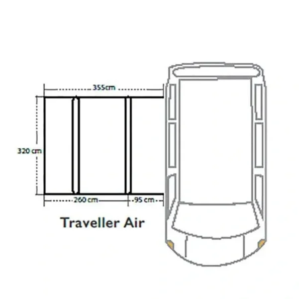 A drawing of a car with the words traveller air written on it.