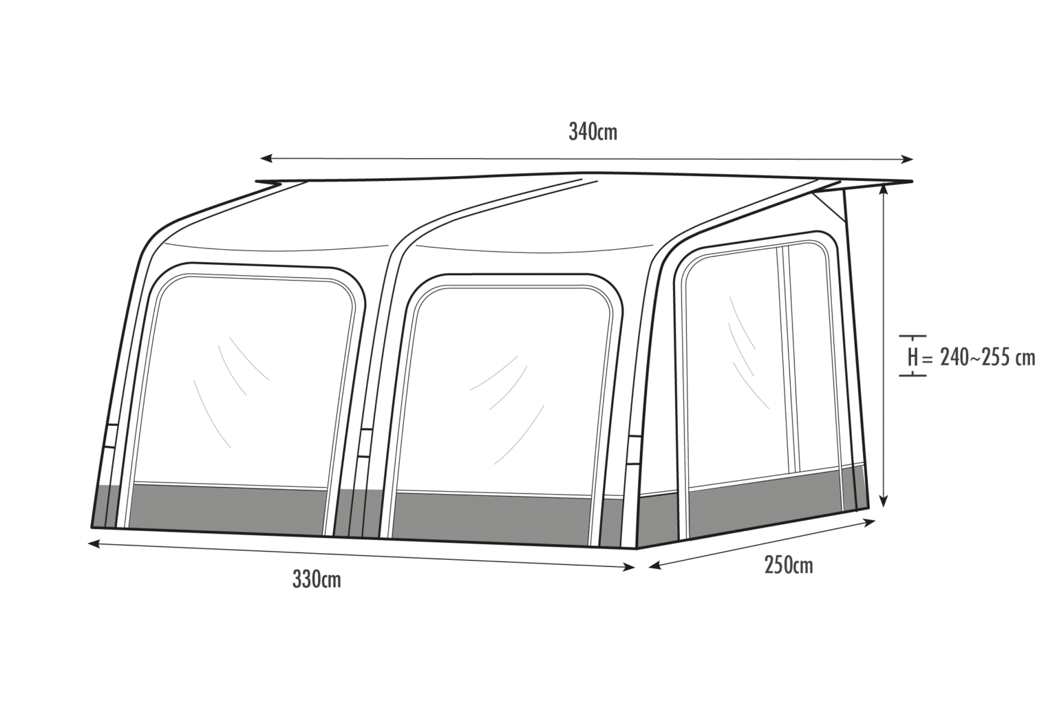A drawing of the dimensions of a tent.