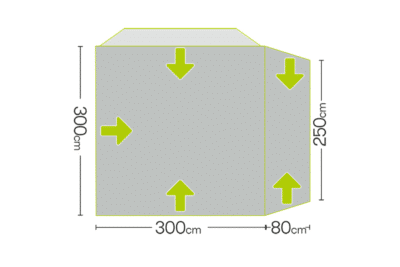 A diagram of the size and height of a wall.