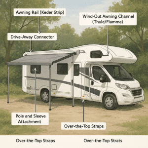 Types of motorhome awning attachments explained.