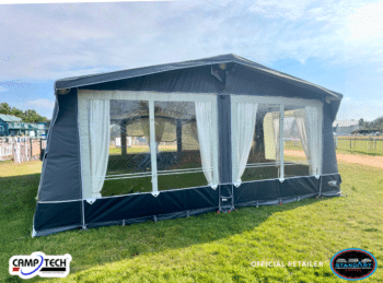 Camptech Kensington AiR awning in all‑season Climatech fabric during setup