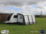 Camptech Starline 390 Inflatable porch caravan awning pitched on caravan.