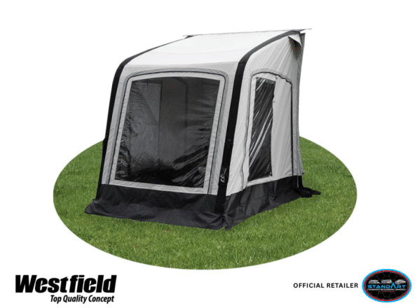 Front view of Westfield Vega 200 air awning with 220cm depth and advanced air beam structure