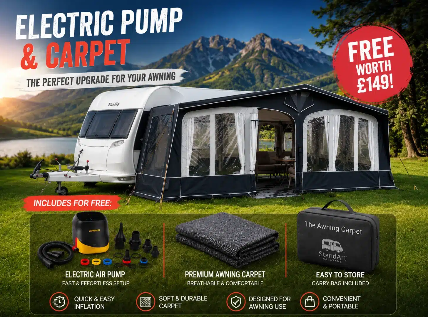 Free Electric Pump and Carpet with StarCamp Valor Air Awning