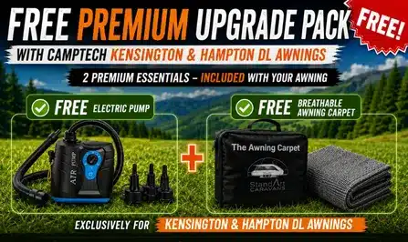 Free Pump and Carpet with Hampton and Kensington DL awnings.