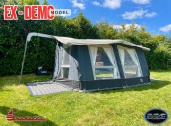 Isabella Cirrus Air North 300 awning pitched with curtains